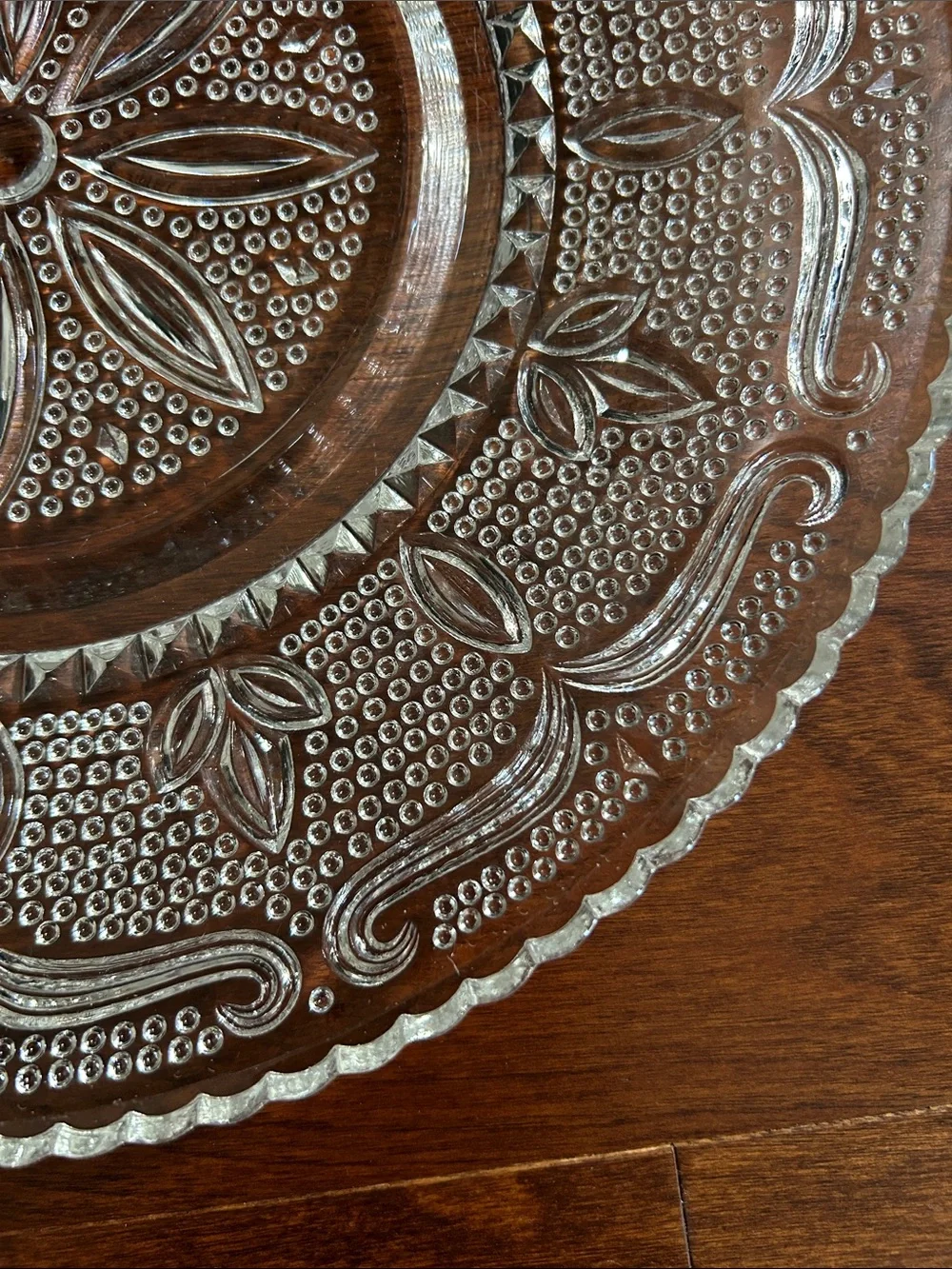 Vintage Clear Pressed Glass Serving Plate with Floral Motif